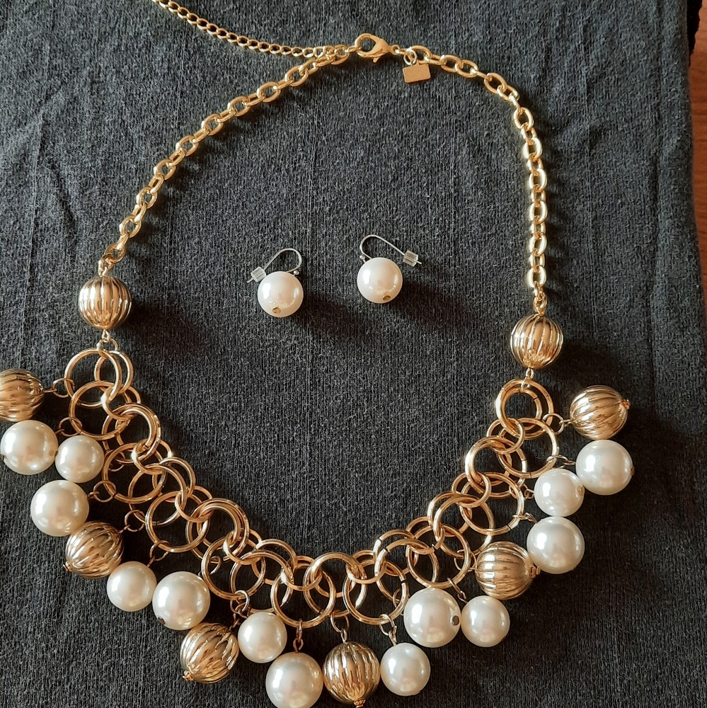 Barbara Palacios Faux Pearls Goldtone Beaded Necklace & Earrings Set